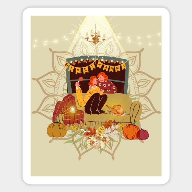 Thanksgiving Dinner with lesbian couple Sticker by ariverde